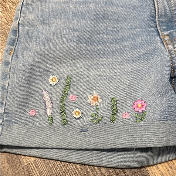 Wonder Nation Floral Embroidered Denim Shorts - Dark Blue and Light Blue - Picture 3 of 15